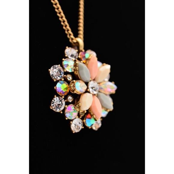 J. Crew Crystal Pendant Necklace Multi-Color Rhinestone Brushed Gold Shiny Bin3A - Picture 5 of 12